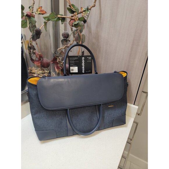 Mokobara The Cabin Duffle Work Bag Leather Water Resistant 15" Laptop Blue New - Picture 2 of 15
